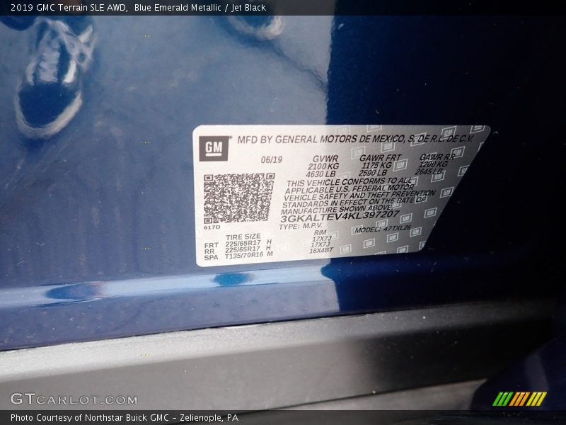 Blue Emerald Metallic / Jet Black 2019 GMC Terrain SLE AWD