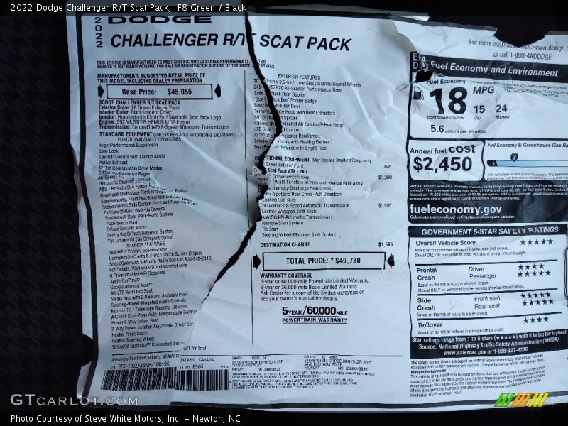  2022 Challenger R/T Scat Pack Window Sticker