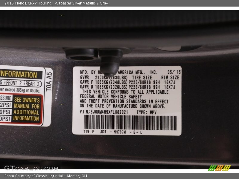 Alabaster Silver Metallic / Gray 2015 Honda CR-V Touring