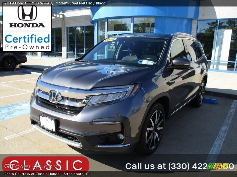 Modern Steel Metallic / Black 2019 Honda Pilot Elite AWD