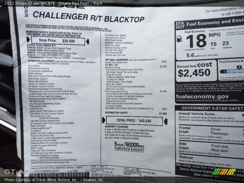 Octane Red Pearl / Black 2022 Dodge Challenger R/T