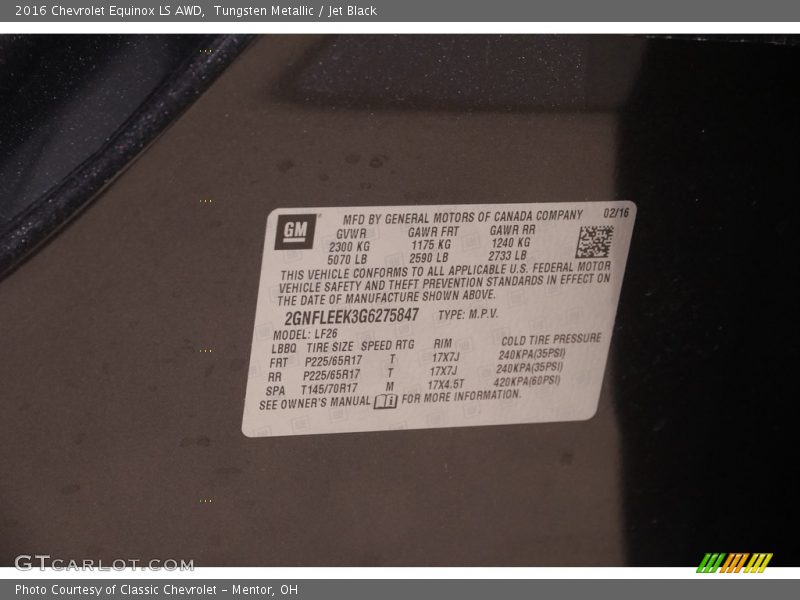 Tungsten Metallic / Jet Black 2016 Chevrolet Equinox LS AWD