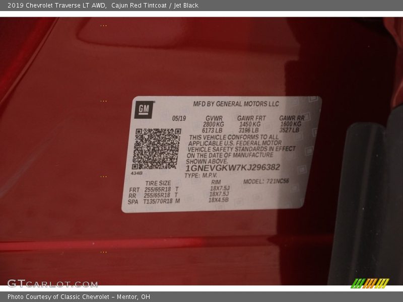 Cajun Red Tintcoat / Jet Black 2019 Chevrolet Traverse LT AWD