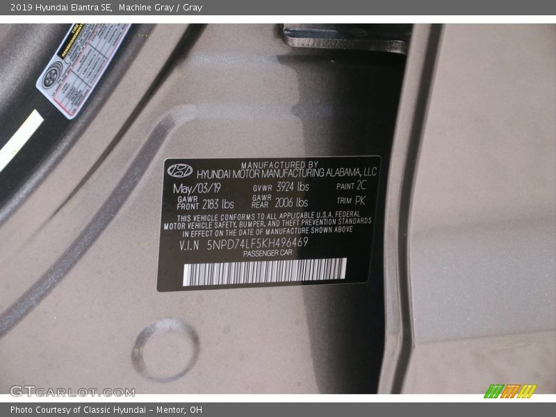 Machine Gray / Gray 2019 Hyundai Elantra SE