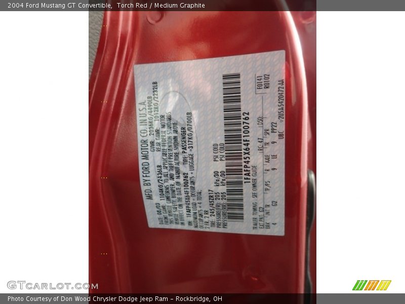 Torch Red / Medium Graphite 2004 Ford Mustang GT Convertible