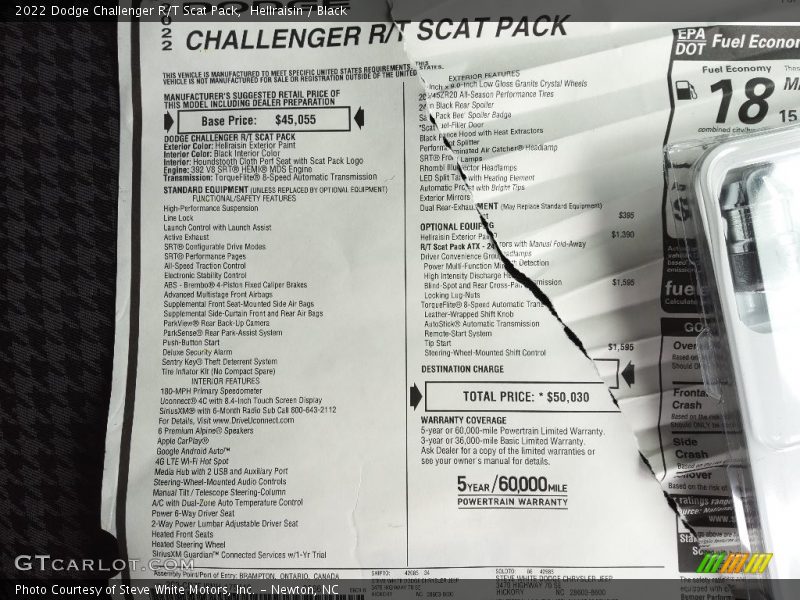 Hellraisin / Black 2022 Dodge Challenger R/T Scat Pack