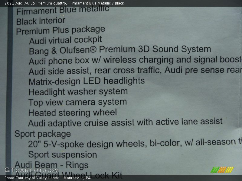 Firmament Blue Metallic / Black 2021 Audi A6 55 Premium quattro