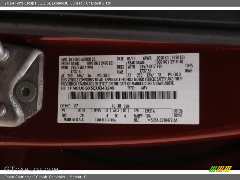 Sunset / Charcoal Black 2014 Ford Escape SE 1.6L EcoBoost