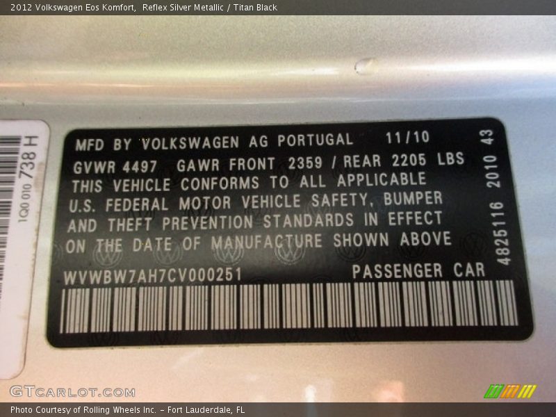 Reflex Silver Metallic / Titan Black 2012 Volkswagen Eos Komfort