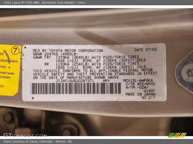 Burnished Gold Metallic / Ivory 2002 Lexus RX 300 AWD
