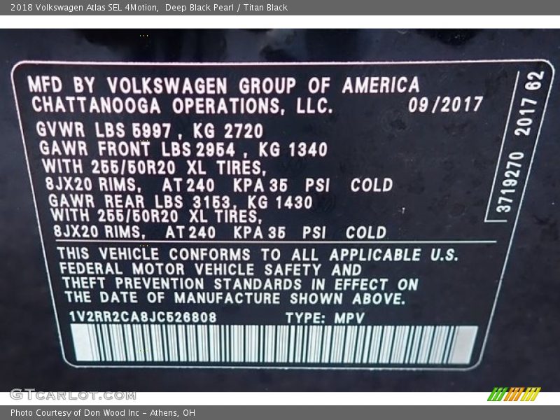Deep Black Pearl / Titan Black 2018 Volkswagen Atlas SEL 4Motion