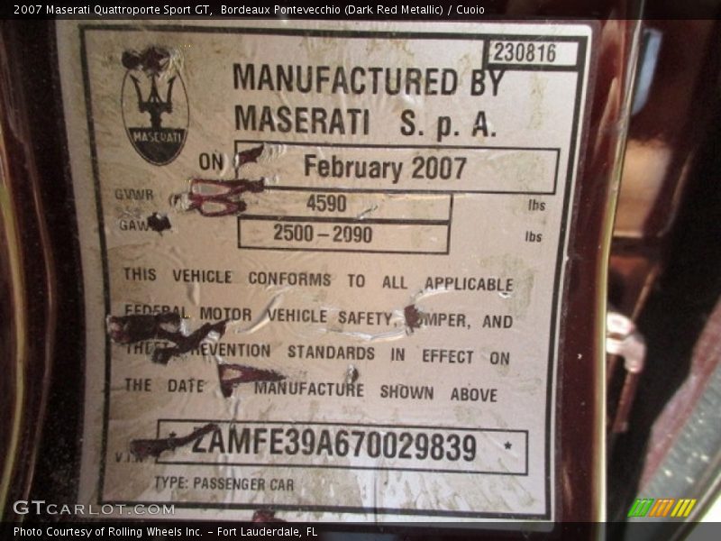 Bordeaux Pontevecchio (Dark Red Metallic) / Cuoio 2007 Maserati Quattroporte Sport GT