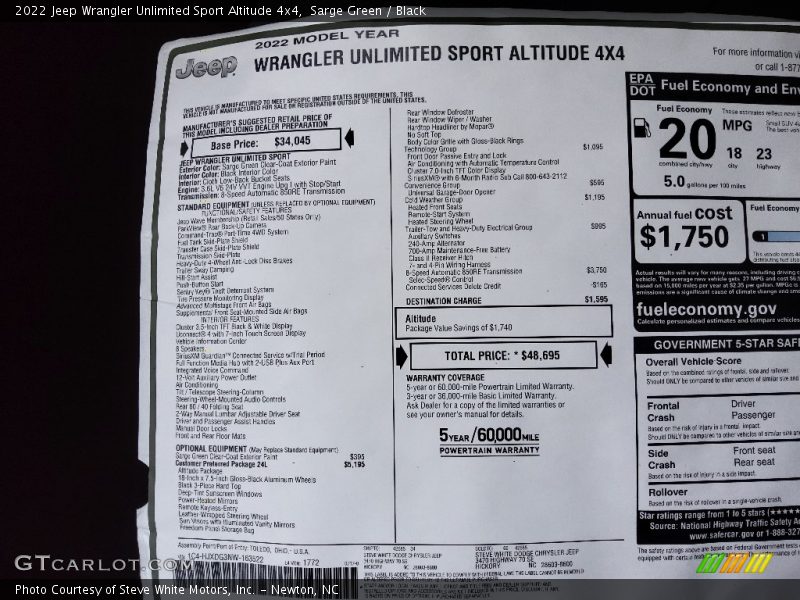 Sarge Green / Black 2022 Jeep Wrangler Unlimited Sport Altitude 4x4