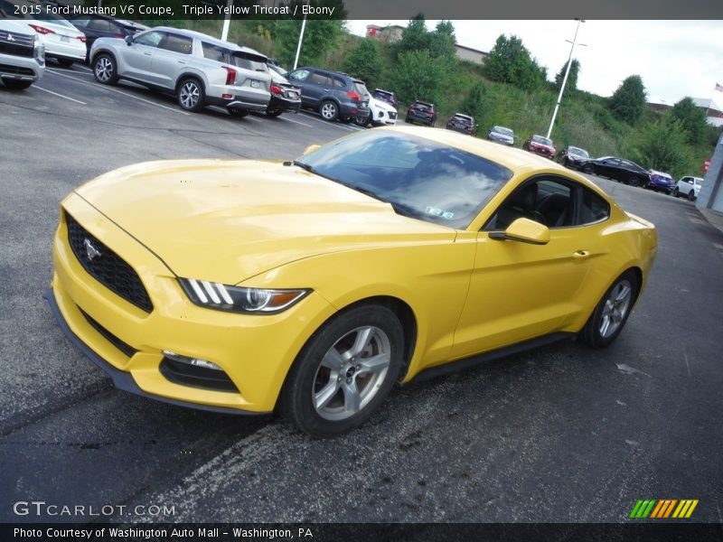 Triple Yellow Tricoat / Ebony 2015 Ford Mustang V6 Coupe