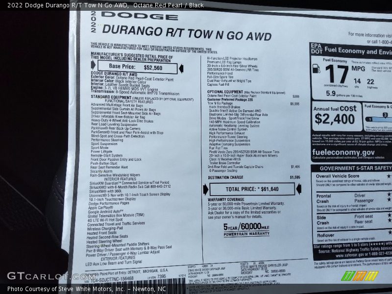 Octane Red Pearl / Black 2022 Dodge Durango R/T Tow N Go AWD