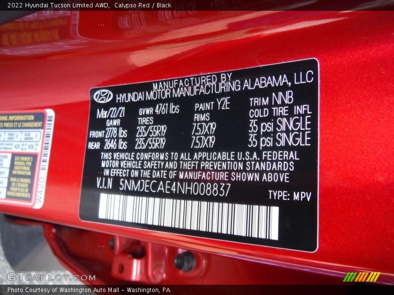 2022 Tucson Limited AWD Calypso Red Color Code Y2E