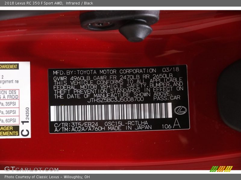 Infrared / Black 2018 Lexus RC 350 F Sport AWD