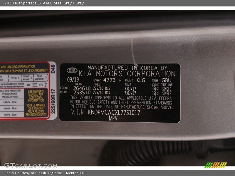 Steel Gray / Gray 2020 Kia Sportage LX AWD