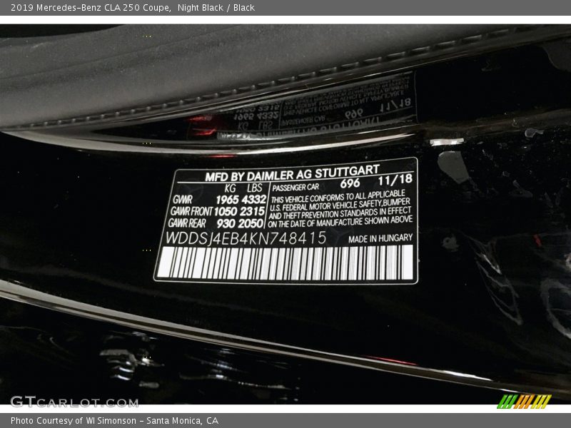 Night Black / Black 2019 Mercedes-Benz CLA 250 Coupe