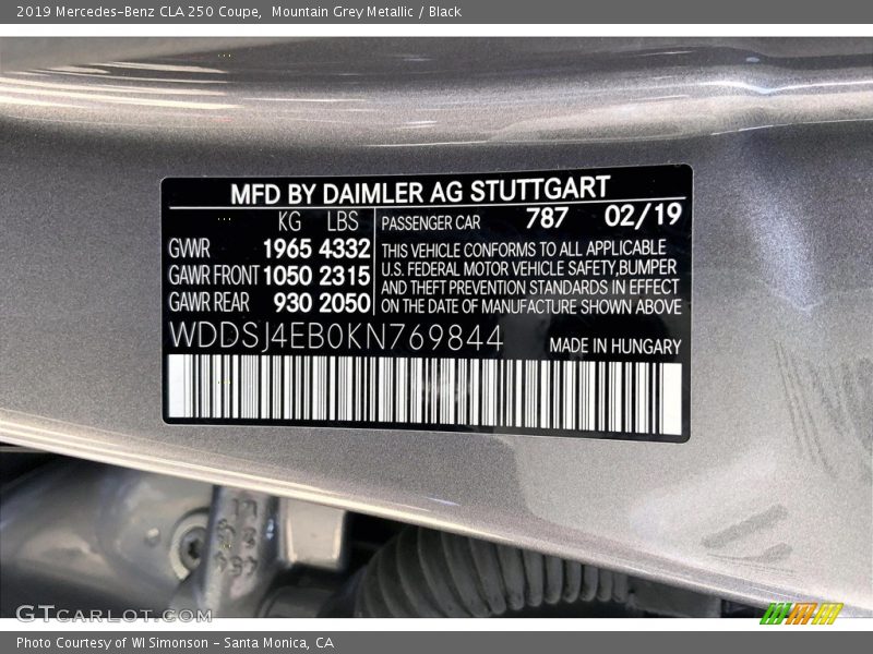 Mountain Grey Metallic / Black 2019 Mercedes-Benz CLA 250 Coupe