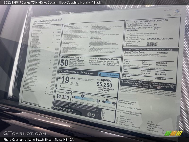 2022 7 Series 750i xDrive Sedan Window Sticker