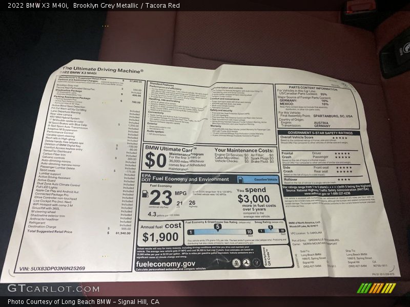  2022 X3 M40i Window Sticker