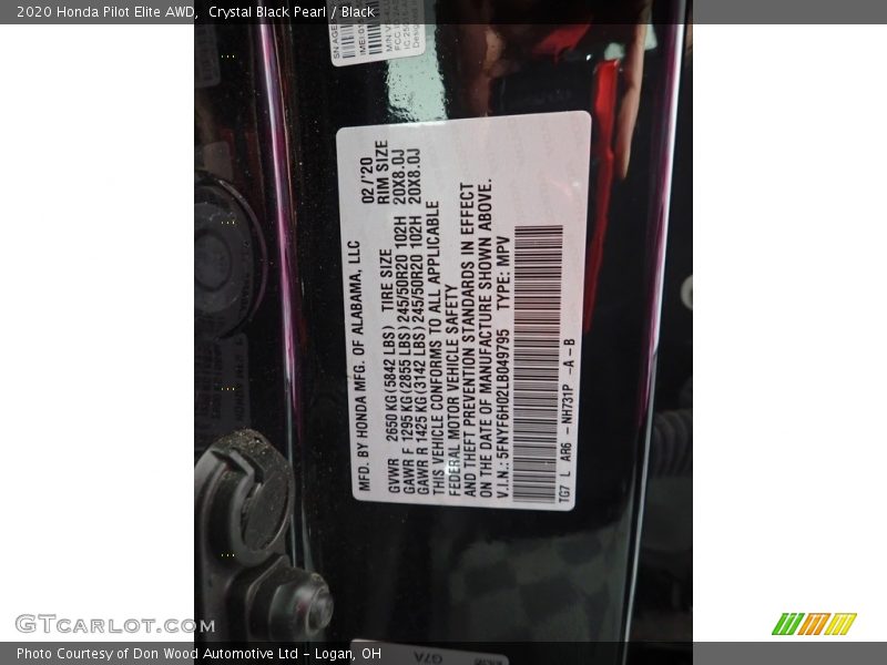 Crystal Black Pearl / Black 2020 Honda Pilot Elite AWD