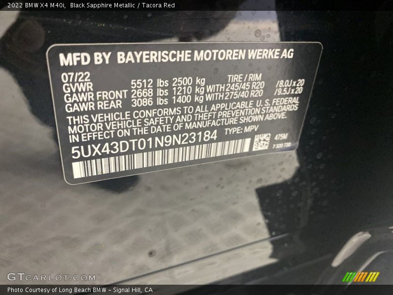 2022 X4 M40i Black Sapphire Metallic Color Code 475