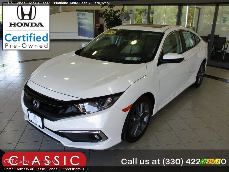 Platinum White Pearl / Black/Ivory 2019 Honda Civic EX Sedan