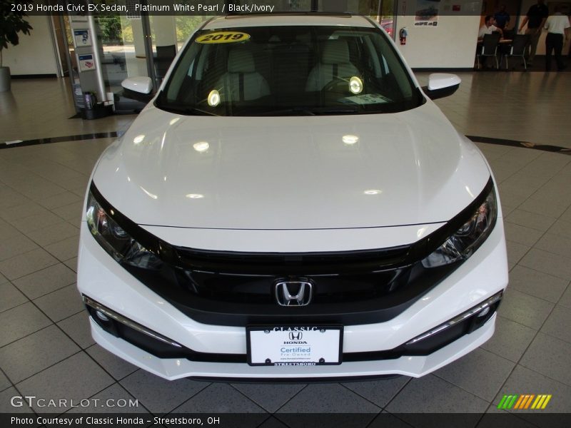 Platinum White Pearl / Black/Ivory 2019 Honda Civic EX Sedan