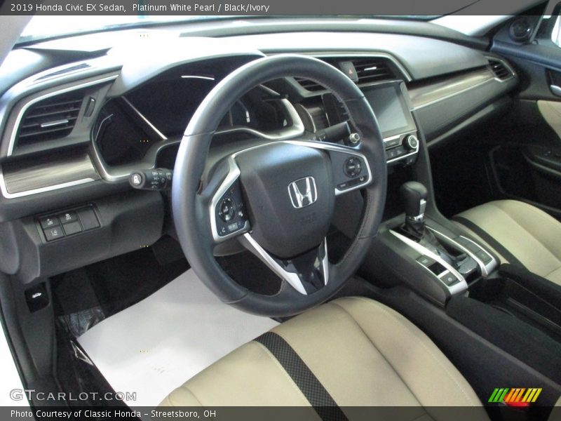Platinum White Pearl / Black/Ivory 2019 Honda Civic EX Sedan