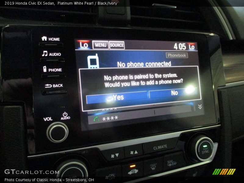 Platinum White Pearl / Black/Ivory 2019 Honda Civic EX Sedan