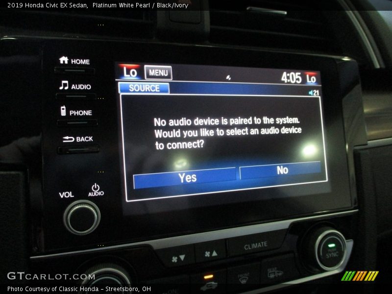 Platinum White Pearl / Black/Ivory 2019 Honda Civic EX Sedan