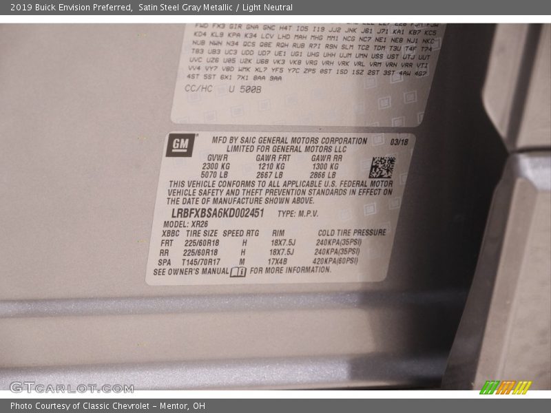 Satin Steel Gray Metallic / Light Neutral 2019 Buick Envision Preferred