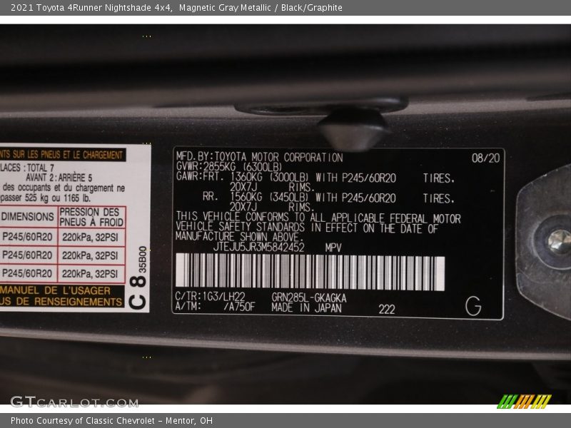 Magnetic Gray Metallic / Black/Graphite 2021 Toyota 4Runner Nightshade 4x4
