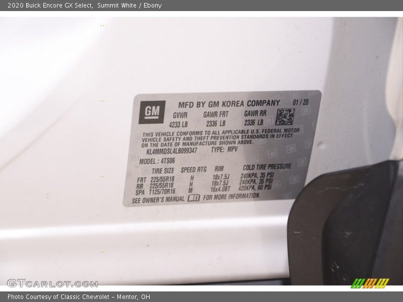 Summit White / Ebony 2020 Buick Encore GX Select