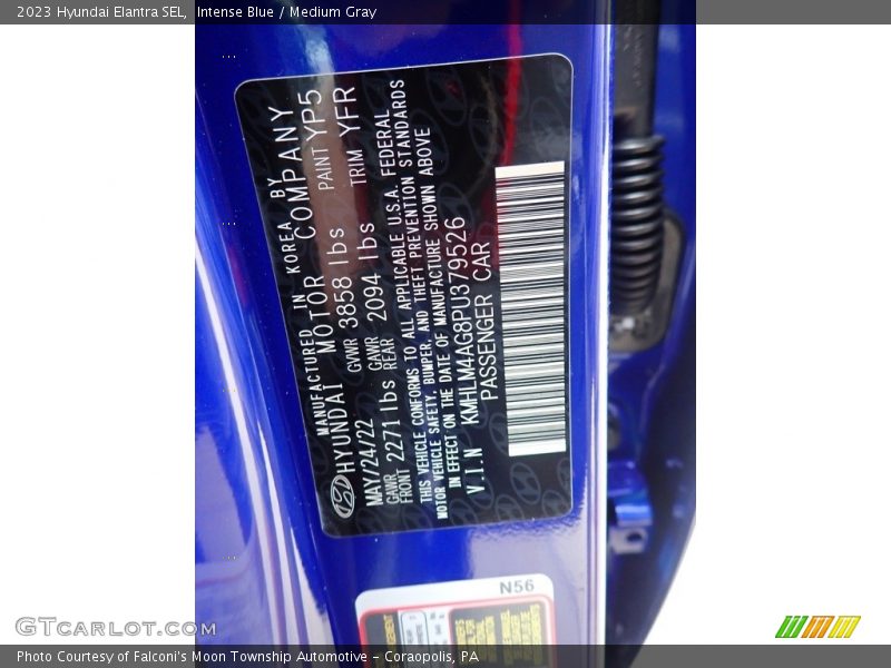 2023 Elantra SEL Intense Blue Color Code YP5