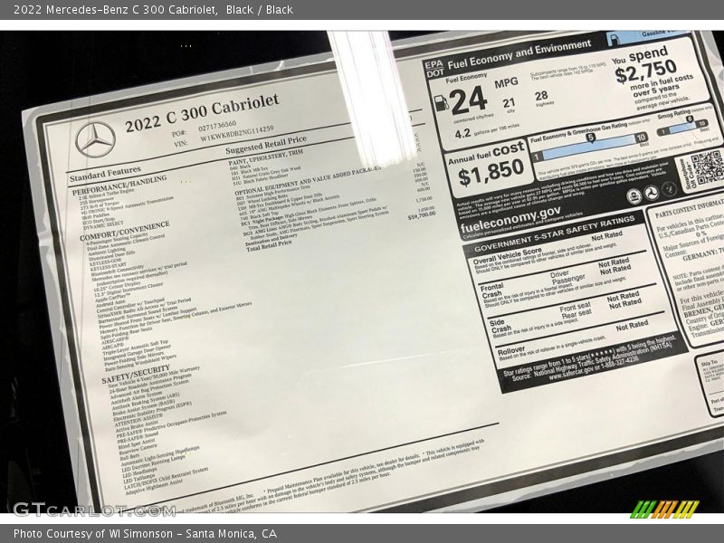  2022 C 300 Cabriolet Window Sticker