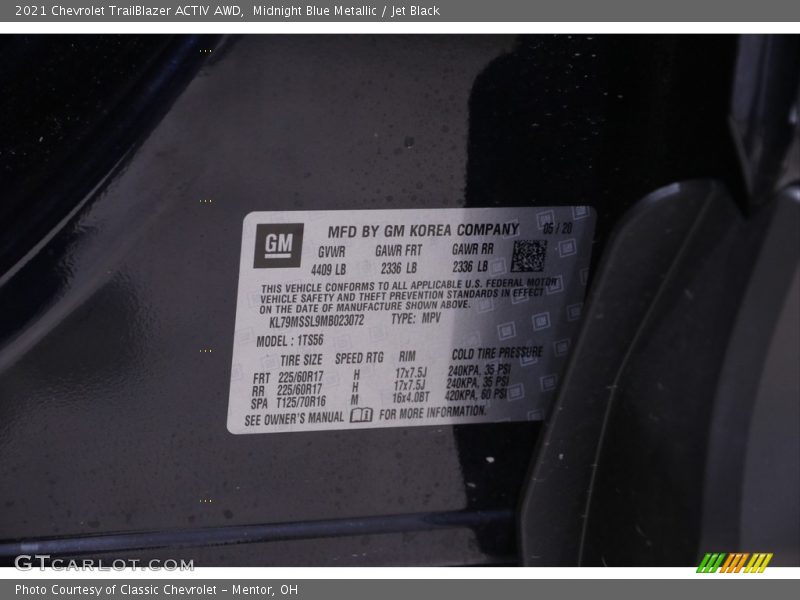 Midnight Blue Metallic / Jet Black 2021 Chevrolet TrailBlazer ACTIV AWD