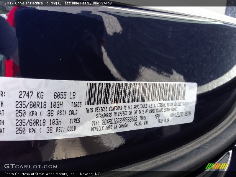 Jazz Blue Pearl / Black/Alloy 2017 Chrysler Pacifica Touring L