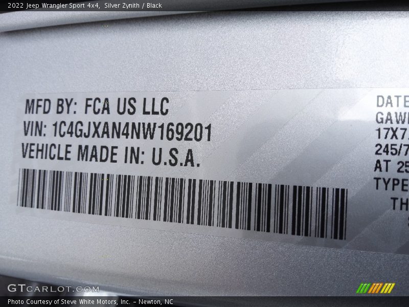 Silver Zynith / Black 2022 Jeep Wrangler Sport 4x4