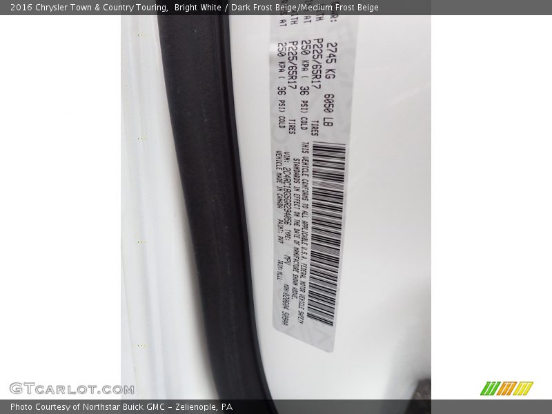 Bright White / Dark Frost Beige/Medium Frost Beige 2016 Chrysler Town & Country Touring