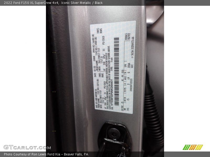 2022 F150 XL SuperCrew 4x4 Iconic Silver Metallic Color Code JS