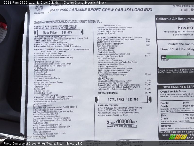  2022 2500 Laramie Crew Cab 4x4 Window Sticker