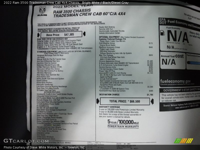 Bright White / Black/Diesel Gray 2022 Ram 3500 Tradesman Crew Cab 4x4 Chassis