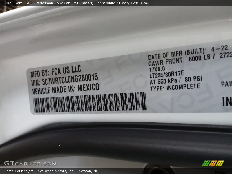 Bright White / Black/Diesel Gray 2022 Ram 3500 Tradesman Crew Cab 4x4 Chassis