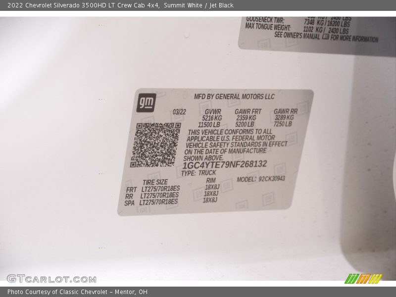 Summit White / Jet Black 2022 Chevrolet Silverado 3500HD LT Crew Cab 4x4
