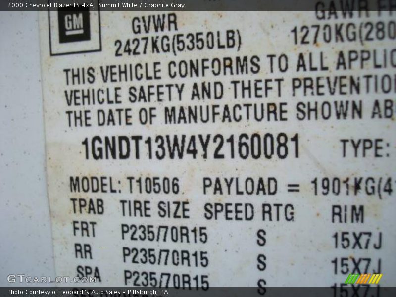 Summit White / Graphite Gray 2000 Chevrolet Blazer LS 4x4