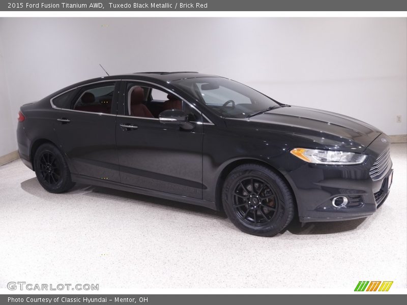 Tuxedo Black Metallic / Brick Red 2015 Ford Fusion Titanium AWD