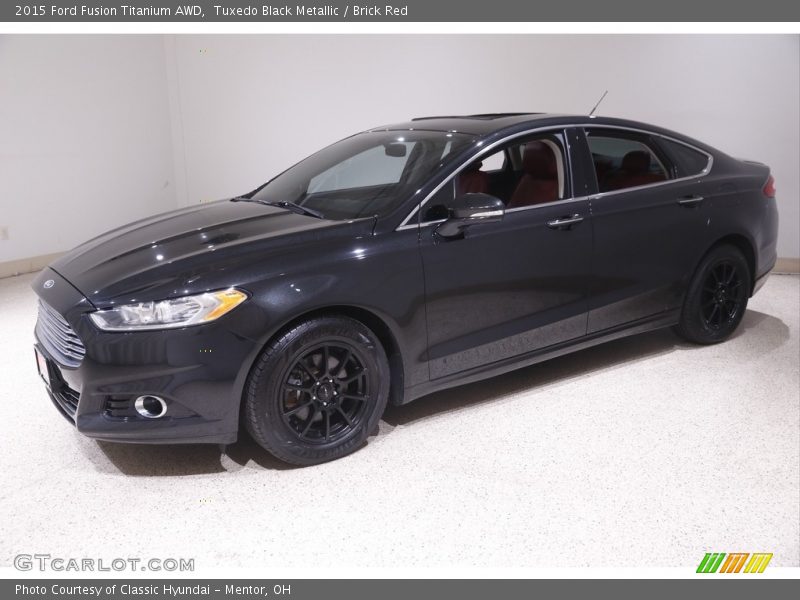 Tuxedo Black Metallic / Brick Red 2015 Ford Fusion Titanium AWD